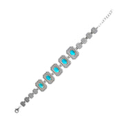 Sterling Silver 8x6mm Sleeping Beauty Turquoise Filigree Line Bracelet