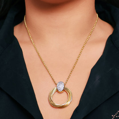 Toscana Italiana 18K Gold Plated Simulated Diamond Interlocking Circle Pendant with Chain