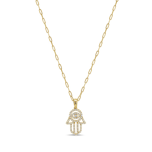 Sabrina Designs 14K Gold 0.33ctw Diamond Hamsa Pendant with Chain