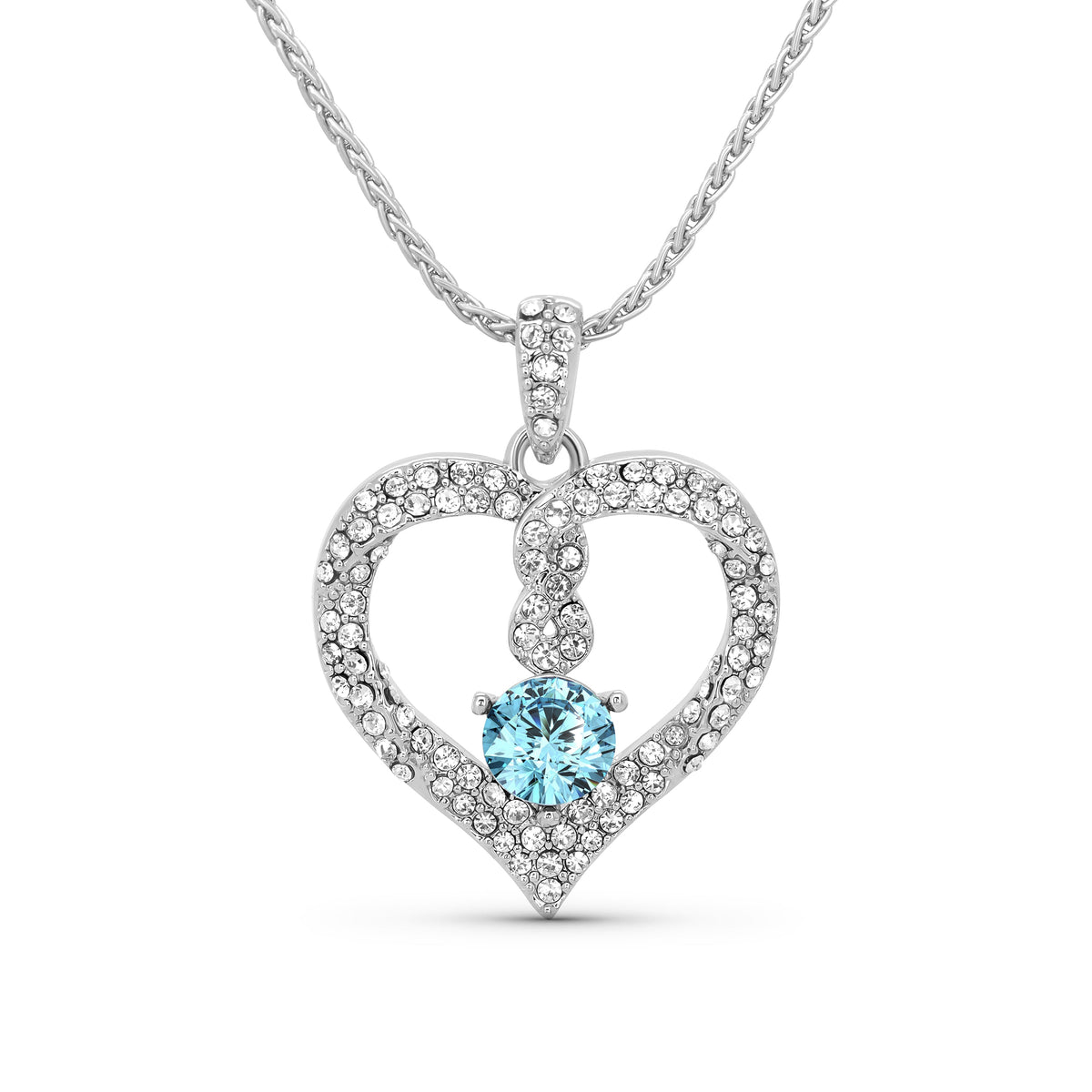 TRYNDI Rhodium Plated "Infinity" Simulated Birthstone & Swarovski Crystal Necklace