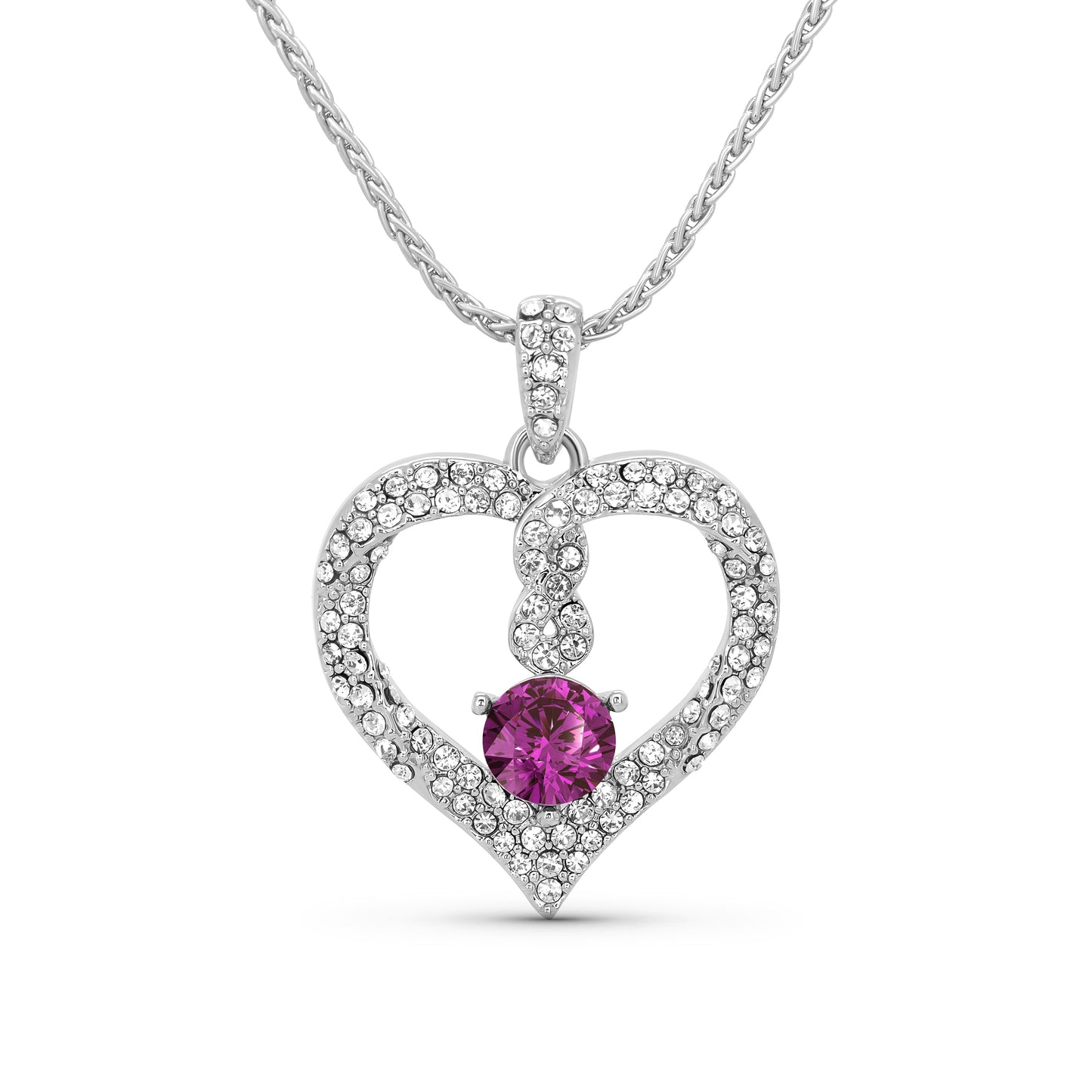 TRYNDI Rhodium Plated "Infinity" Simulated Birthstone & Swarovski Crystal Necklace