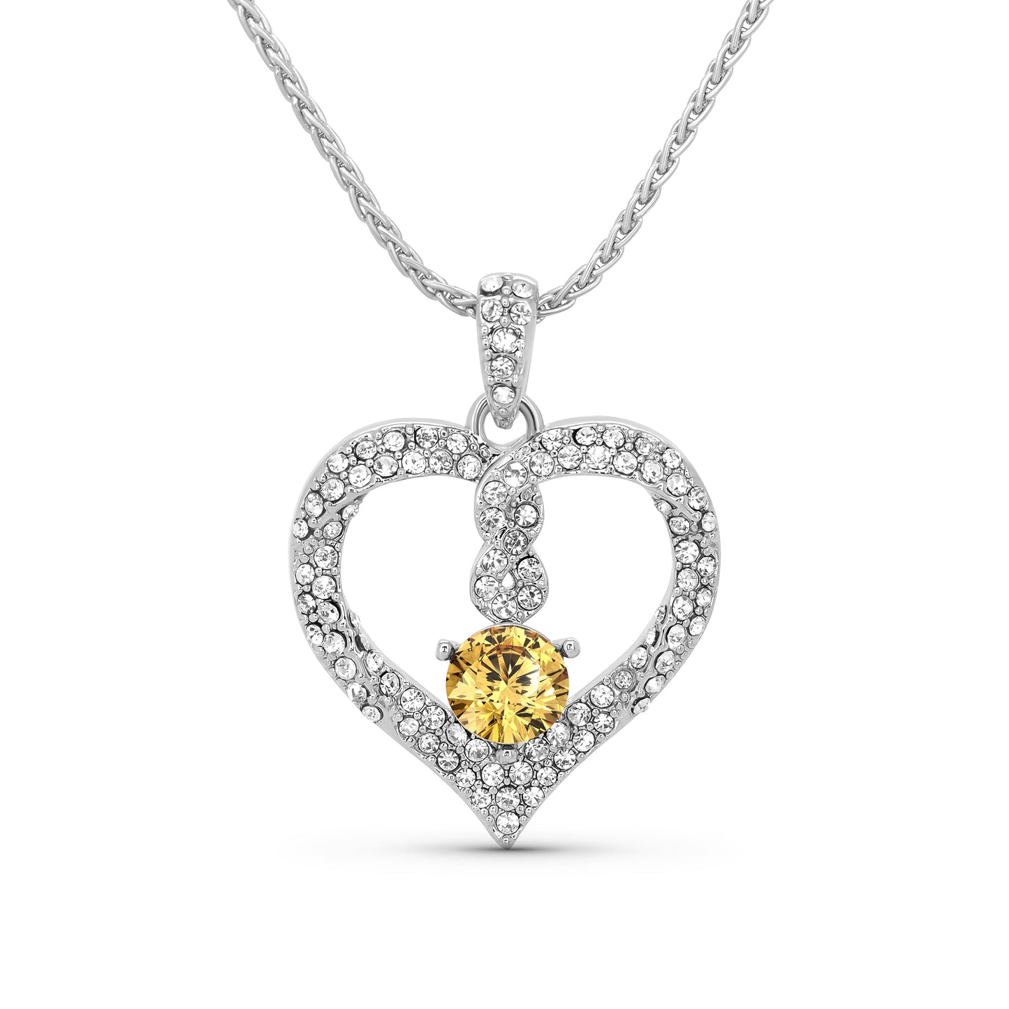 TRYNDI Rhodium Plated "Infinity" Simulated Birthstone & Swarovski Crystal Necklace