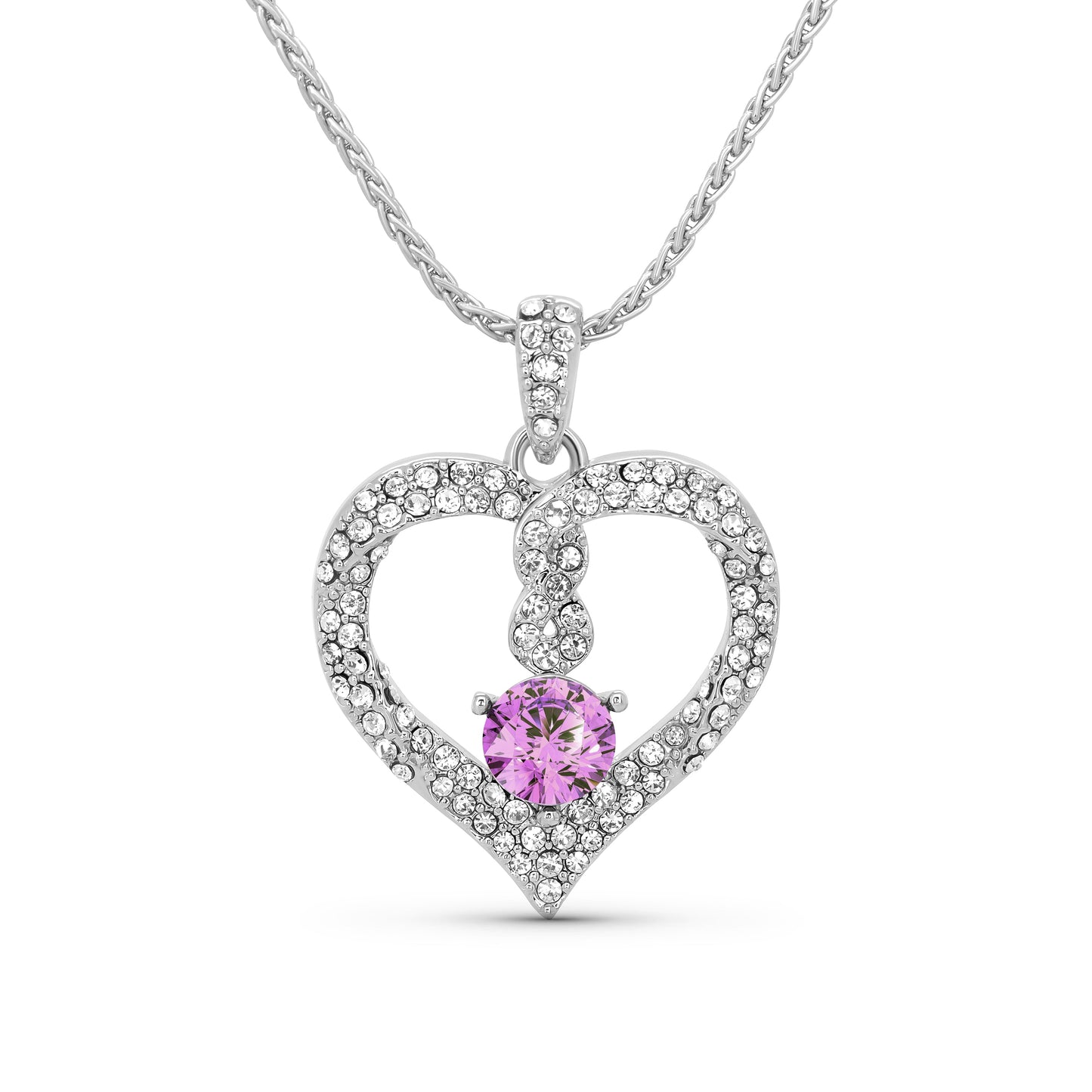 TRYNDI Rhodium Plated "Infinity" Simulated Birthstone & Swarovski Crystal Necklace