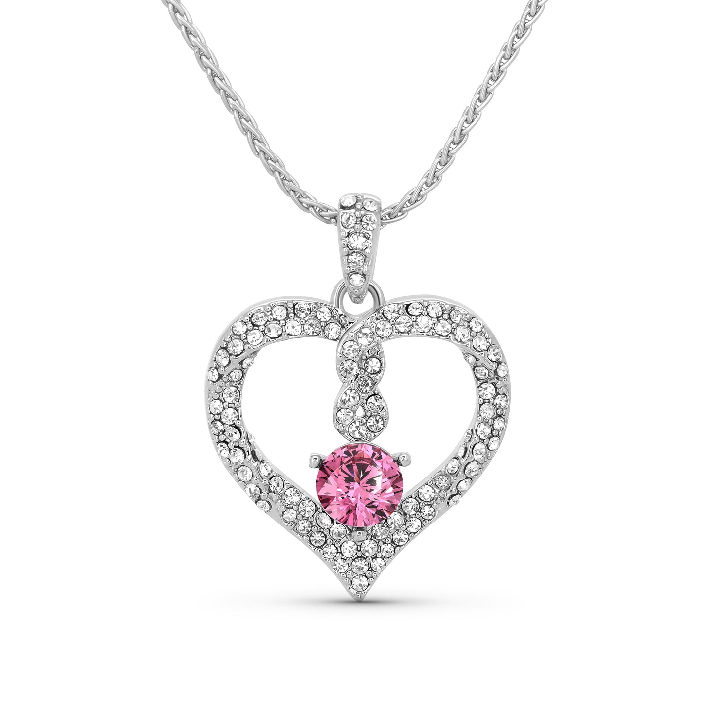 TRYNDI Rhodium Plated "Infinity" Simulated Birthstone & Swarovski Crystal Necklace