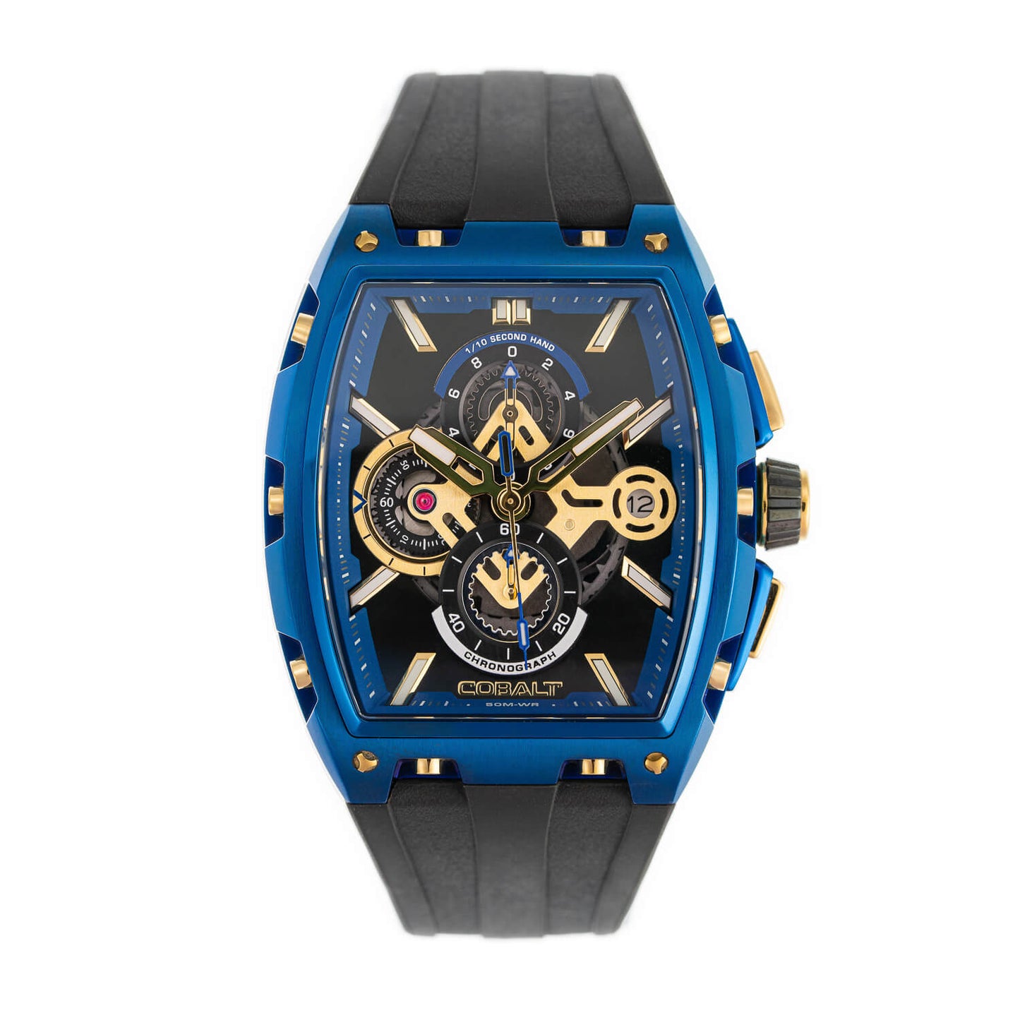 Cobalt Men's 43mm R.P.M Quartz Chronograph Tonneau Strap Watch - Blue
