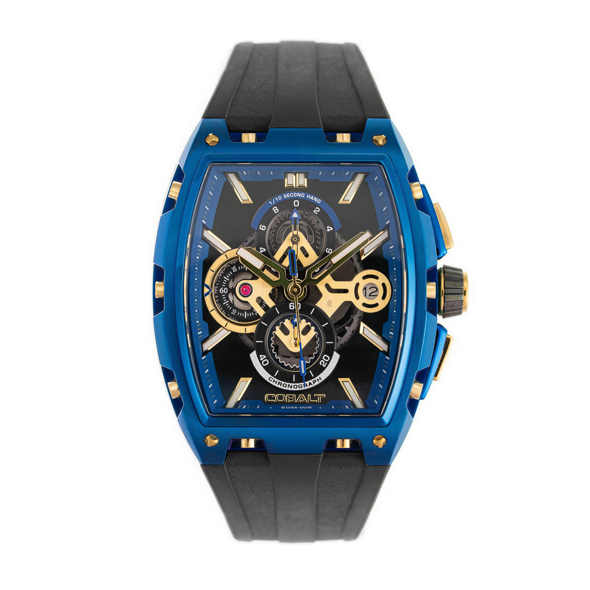 Cobalt Men's 43mm R.P.M Quartz Chronograph Tonneau Strap Watch - Blue