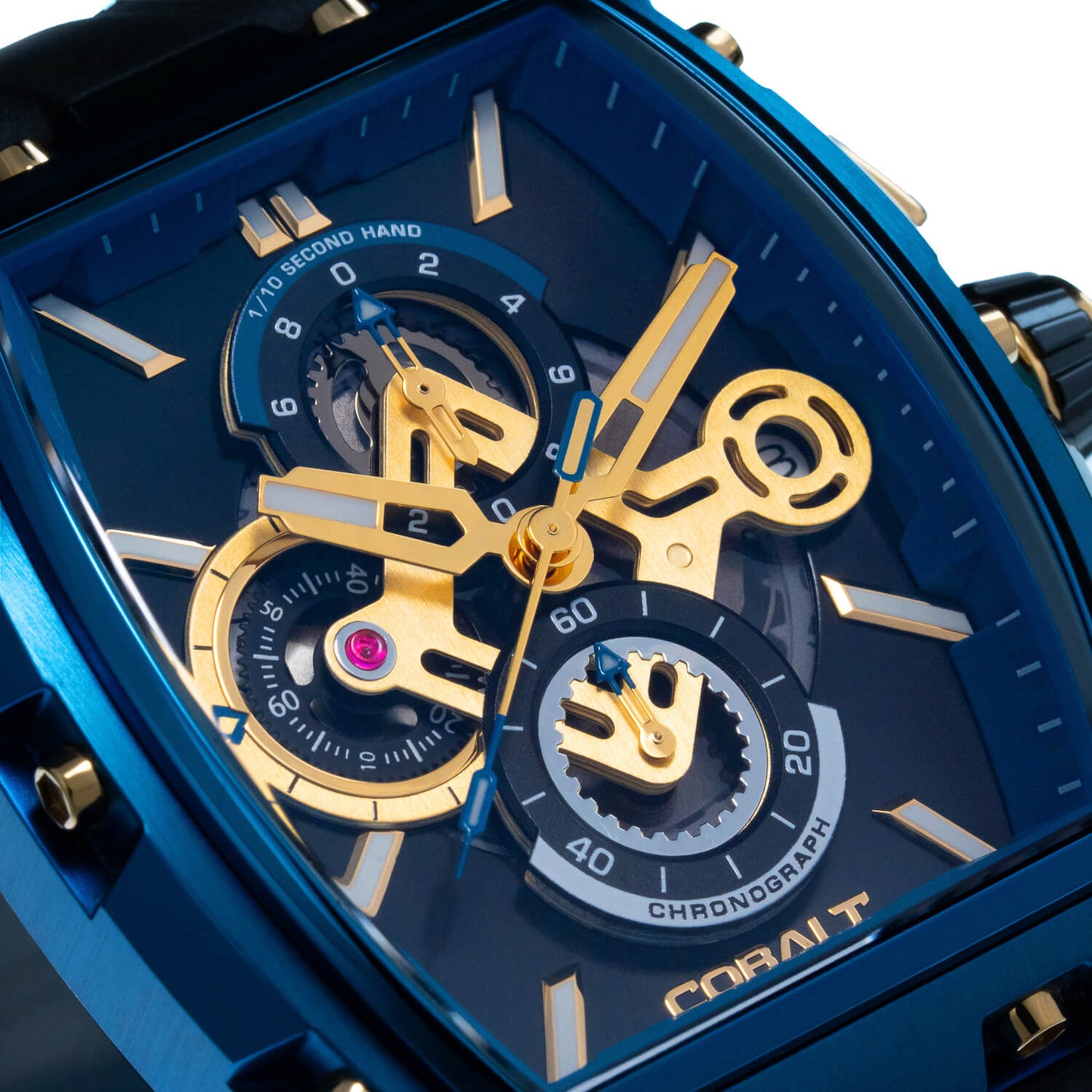 Cobalt Men's 43mm R.P.M Quartz Chronograph Tonneau Strap Watch - Blue