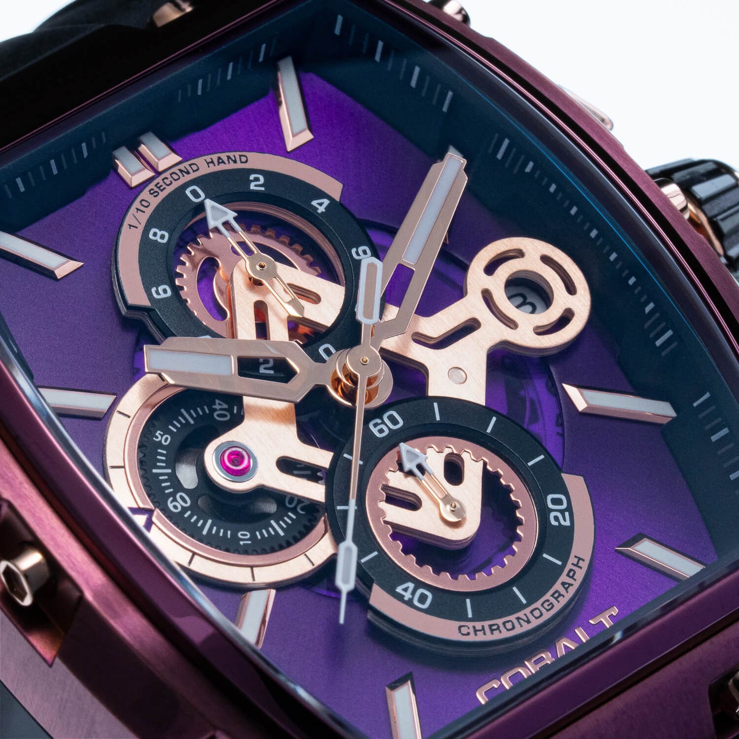 Cobalt Men's 43mm R.P.M Quartz Chronograph Tonneau Strap Watch - Purple