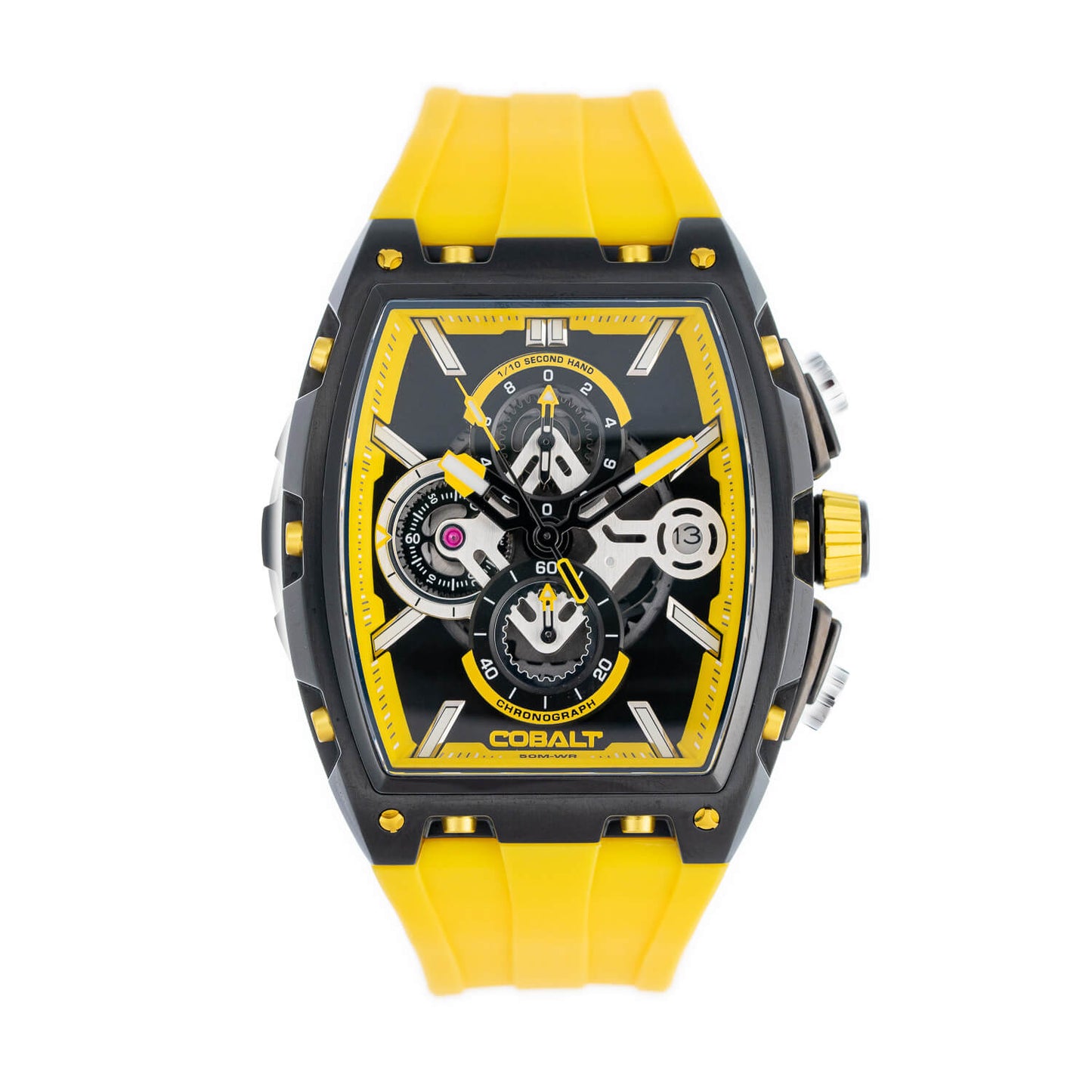 Cobalt Men's 43mm R.P.M Quartz Chronograph Tonneau Strap Watch - Yellow