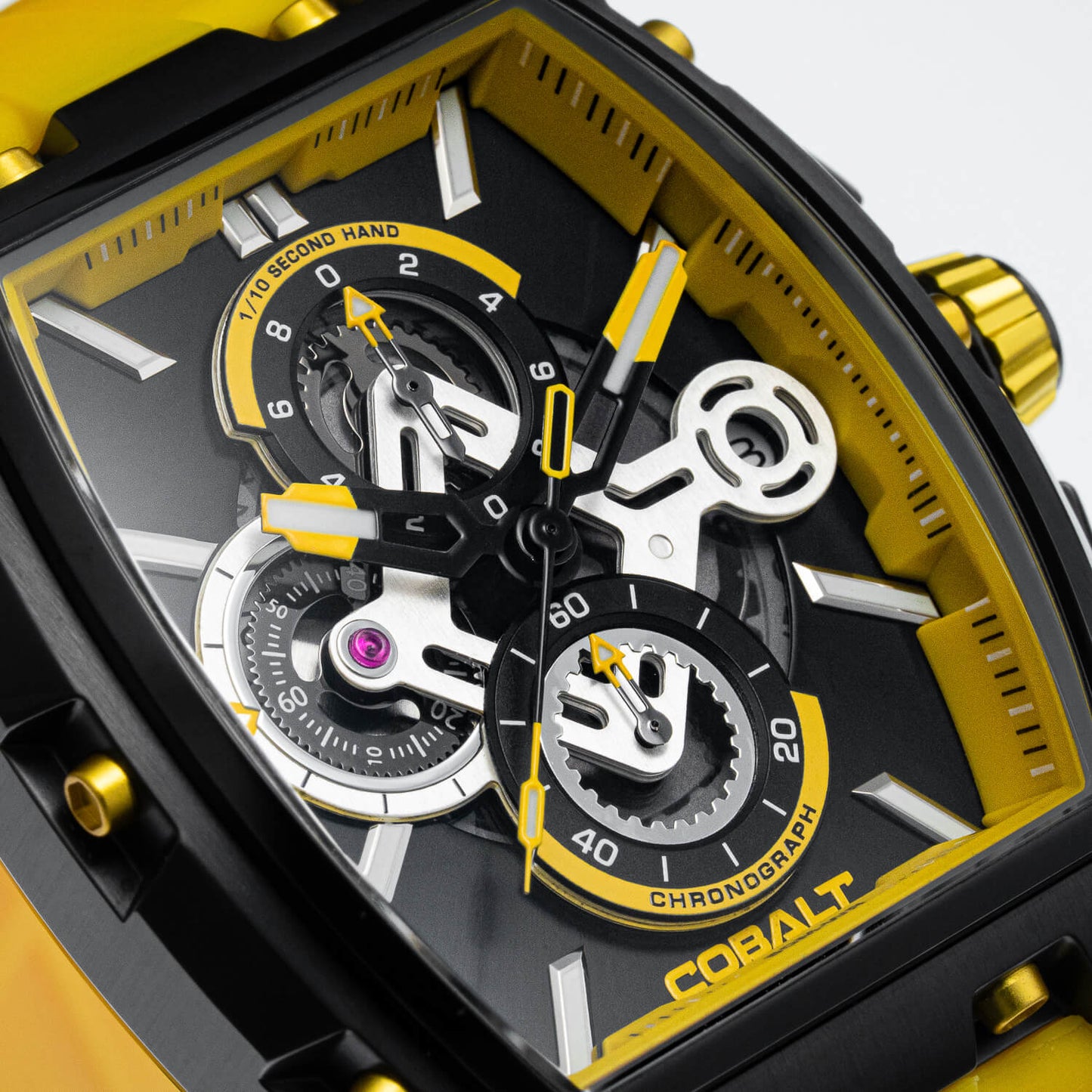 Cobalt Men's 43mm R.P.M Quartz Chronograph Tonneau Strap Watch - Yellow