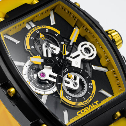 Cobalt Men's 43mm R.P.M Quartz Chronograph Tonneau Strap Watch - Yellow