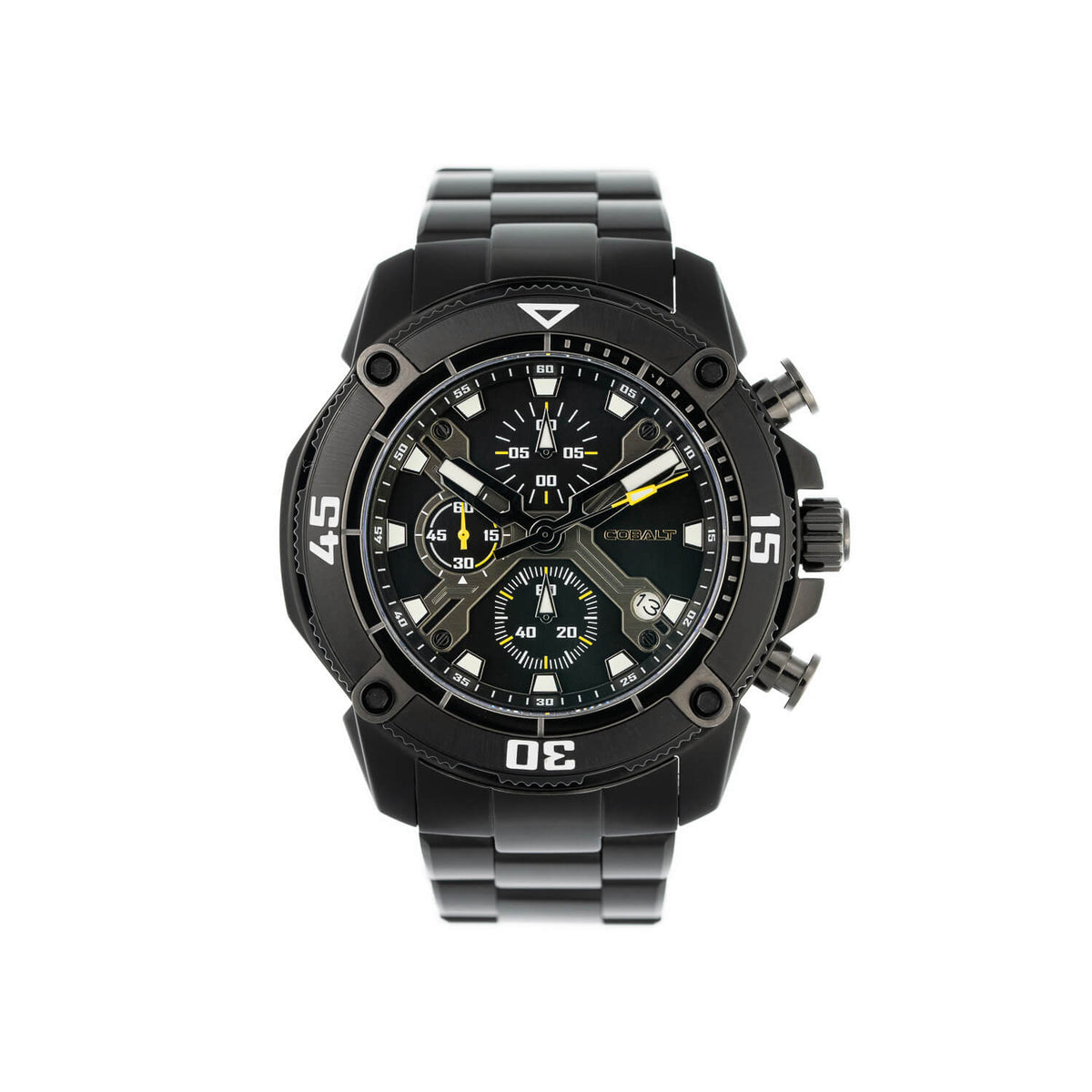 Cobalt Men's 46mm Code-X Quartz Chronograph Bracelet Watch - Black