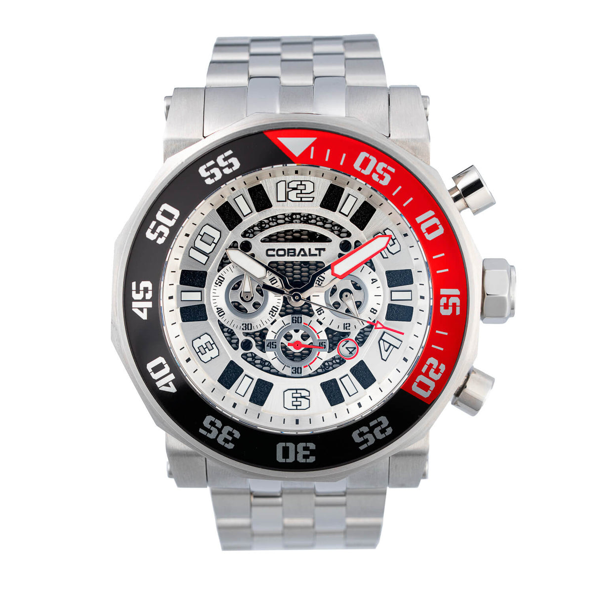 Cobalt Men's 55mm Goliath Quartz Chronograph Bracelet Watch - Silvertone