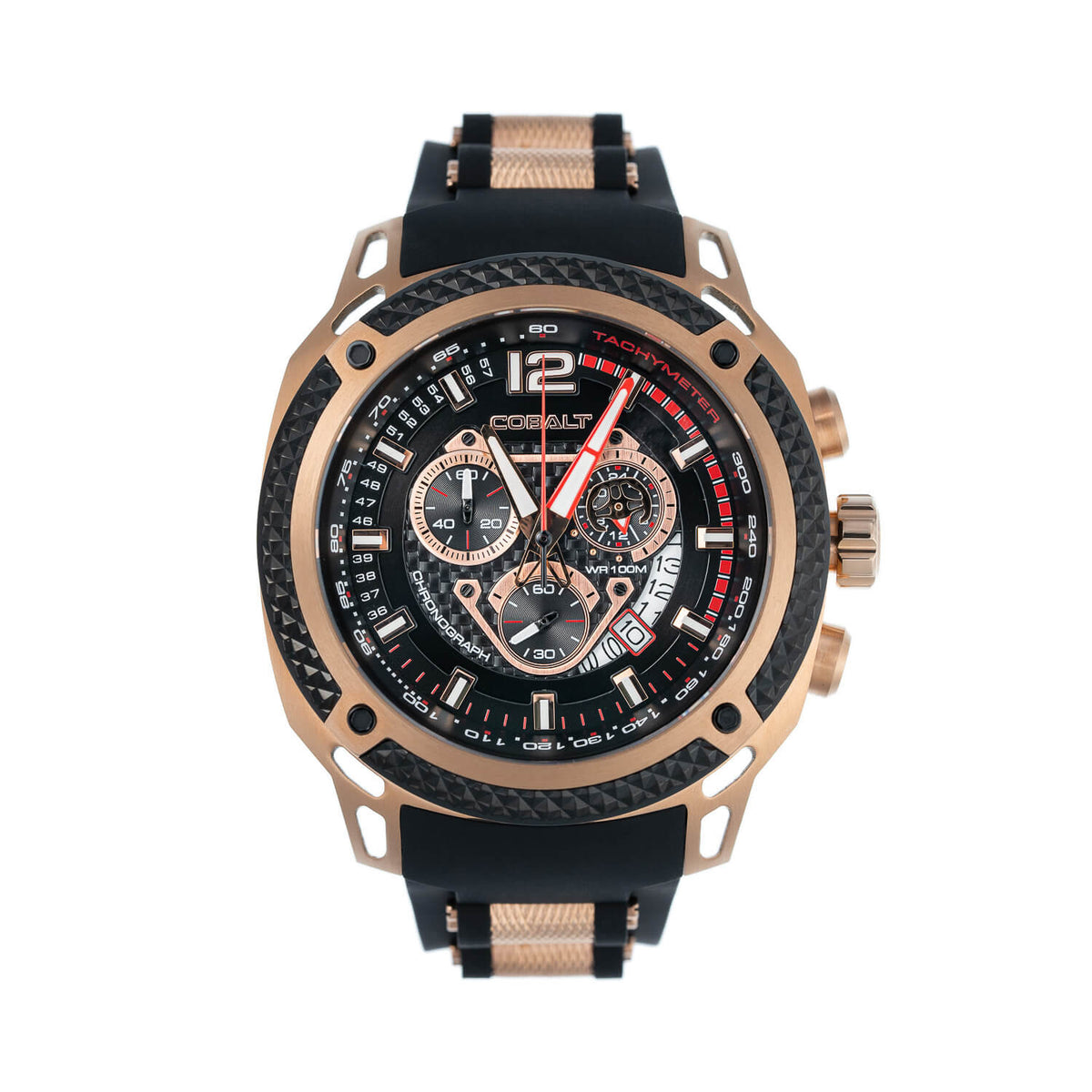 Cobalt Men's 52mm Striker Quartz Chronograph Silicone Strap Watch - Rosetone
