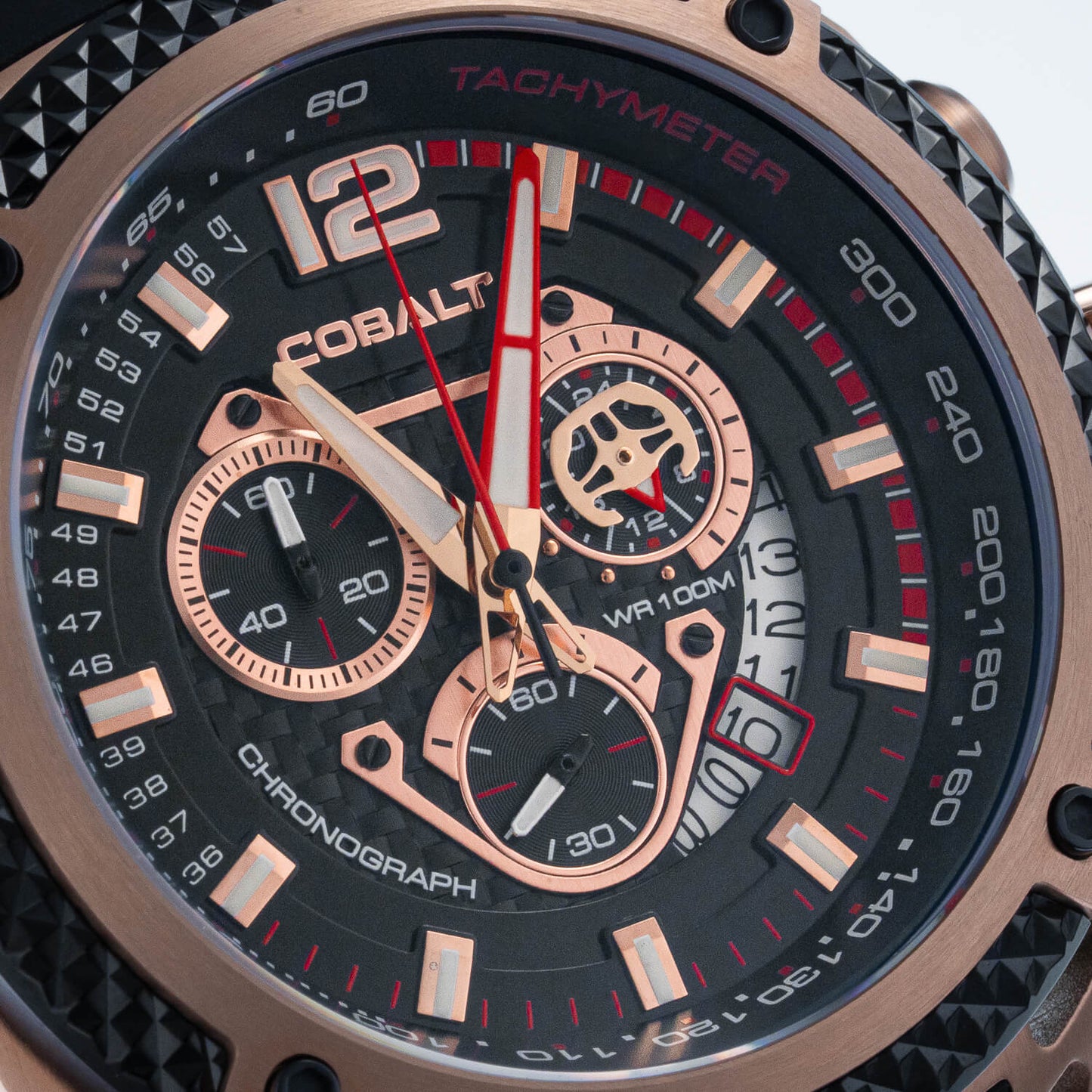 Cobalt Men's 52mm Striker Quartz Chronograph Silicone Strap Watch - Rosetone