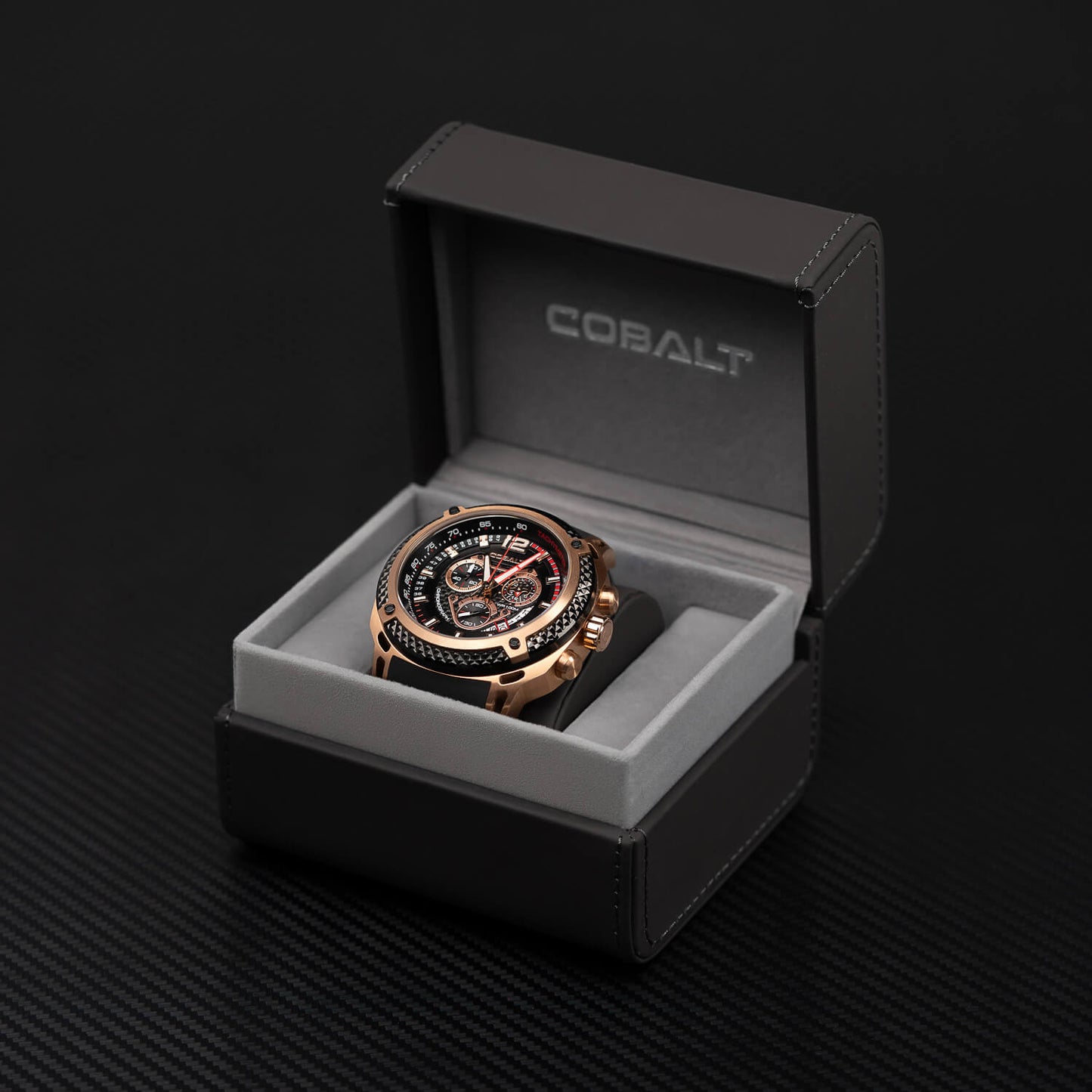 Cobalt Men's 52mm Striker Quartz Chronograph Silicone Strap Watch - Rosetone