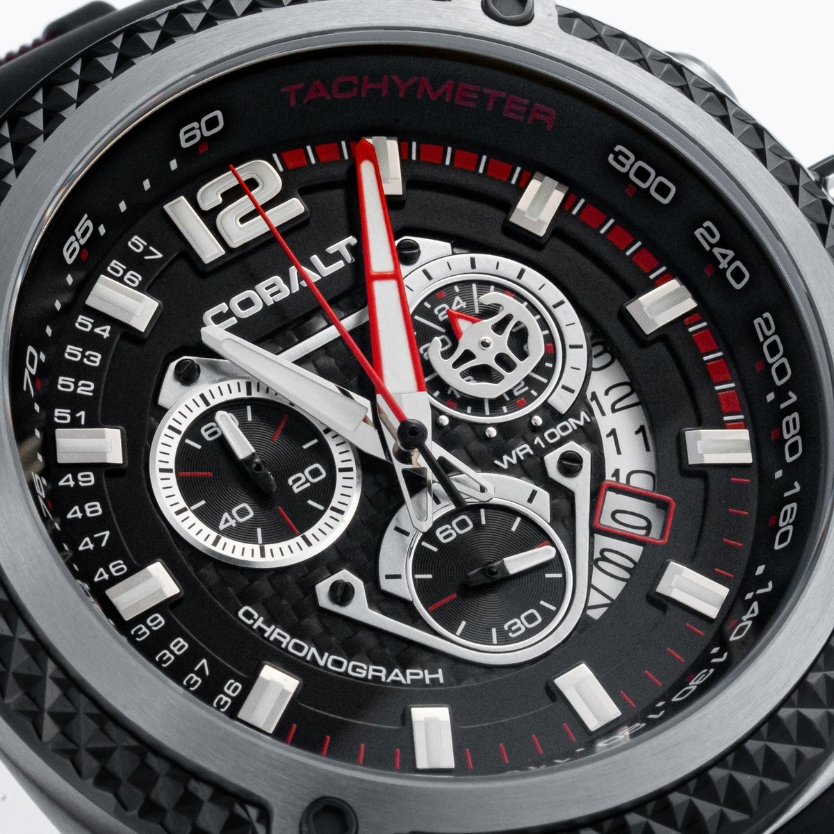 Cobalt Men's 52mm Striker Quartz Chronograph Silicone Strap Watch - Red