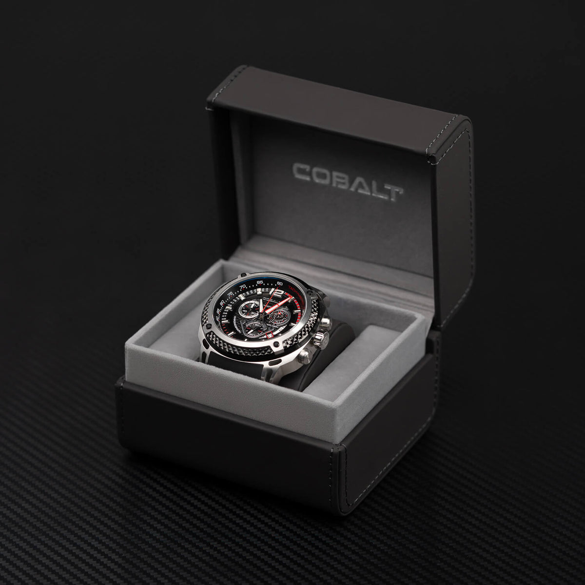 Cobalt Men's 52mm Striker Quartz Chronograph Silicone Strap Watch - Red