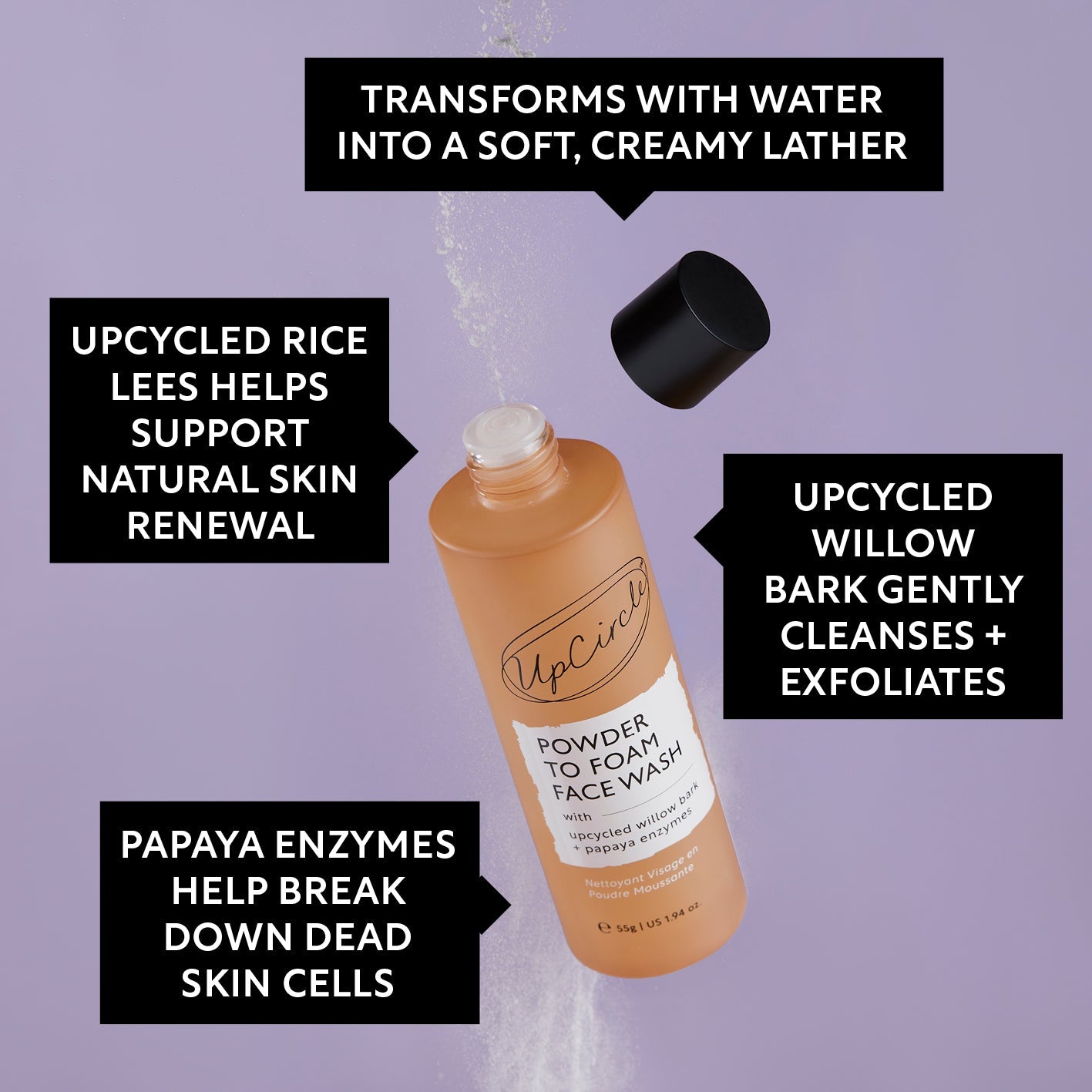 UpCircle Powder to Foam Face Wash with Willow Bark & Papaya Enzymes