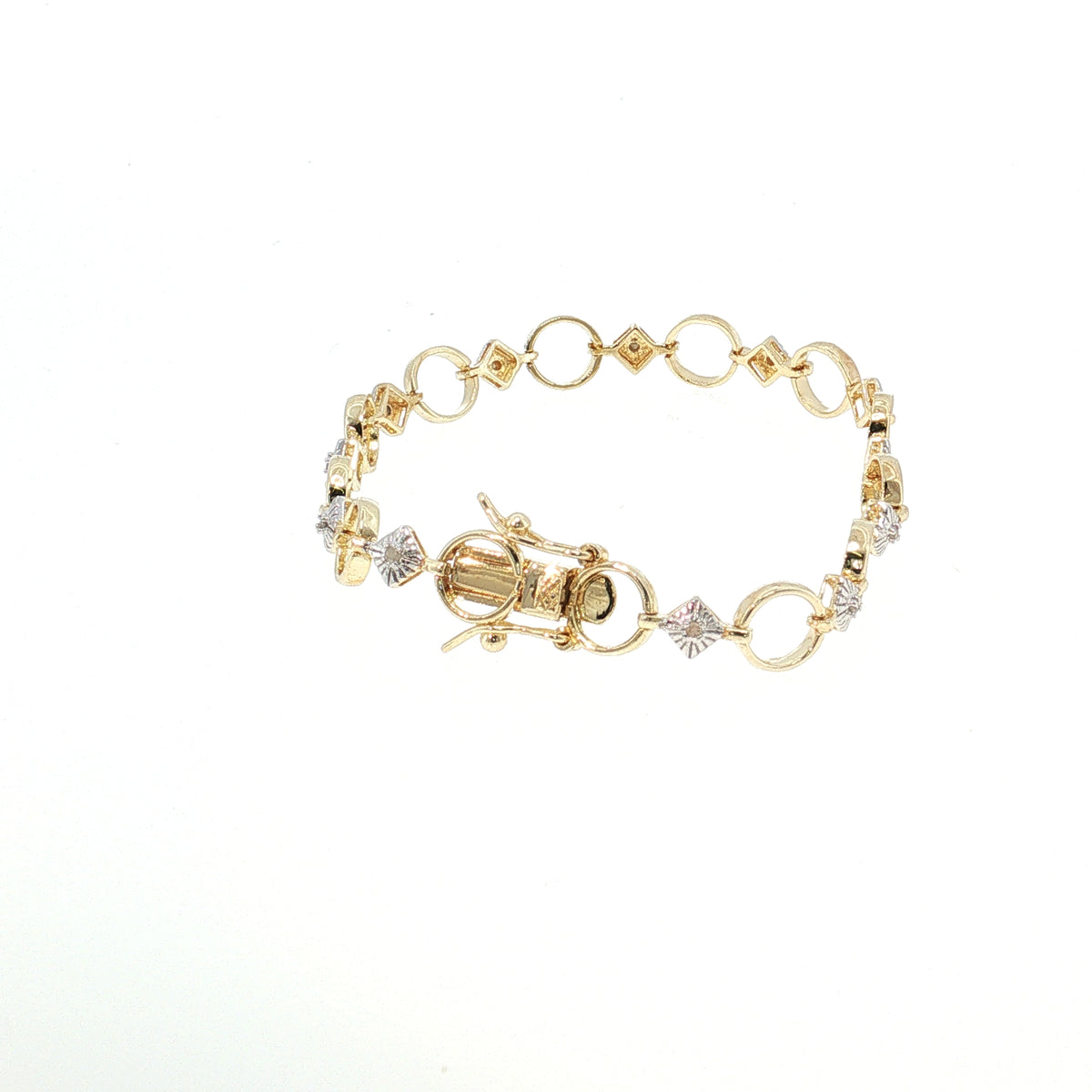 Gold Plated Diamond Accented Open Circle Link Bracelet