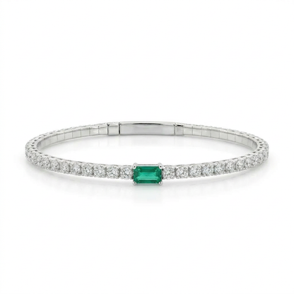 Sabrina Designs 14K Gold 0.44ctw Diamond & Baguette Emerald Flex Bangle Bracelet