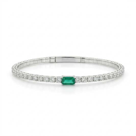 Sabrina Designs 14K Gold 0.44ctw Diamond & Baguette Emerald Flex Bangle Bracelet