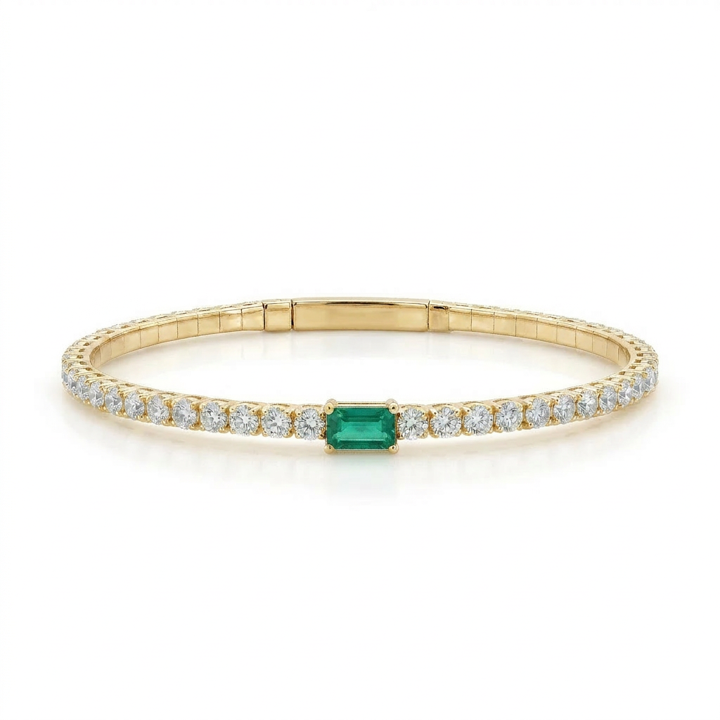Sabrina Designs 14K Gold 0.44ctw Diamond & Baguette Emerald Flex Bangle Bracelet