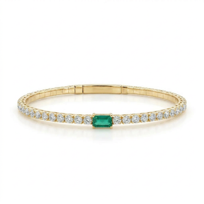 Sabrina Designs 14K Gold 0.44ctw Diamond & Baguette Emerald Flex Bangle Bracelet