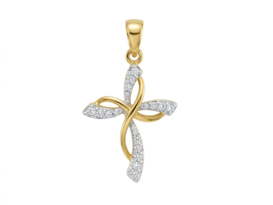 Gold Plated 0.01ctw Diamond Woven Cross Pendant with Chain