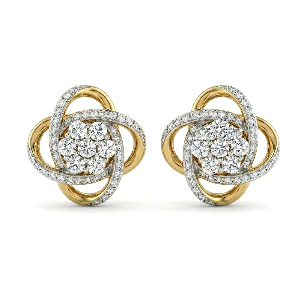 Gold Plated 0.16ctw Diamond Interlocking Clover Stud Earrings