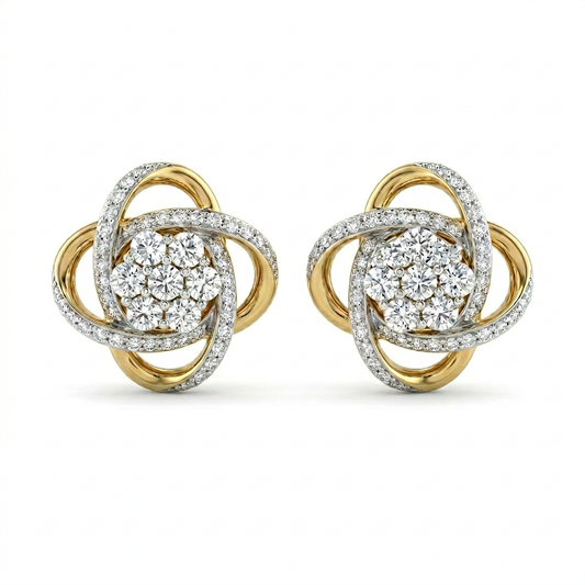 Gold Plated 0.16ctw Diamond Interlocking Clover Stud Earrings