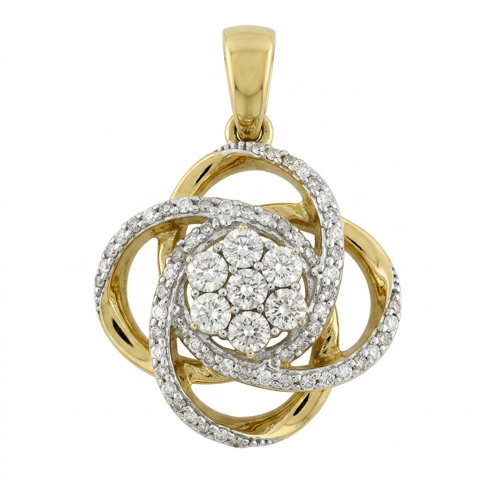 Gold Plated 0.16ctw Diamond Interlocking Clover Pendant with Chain