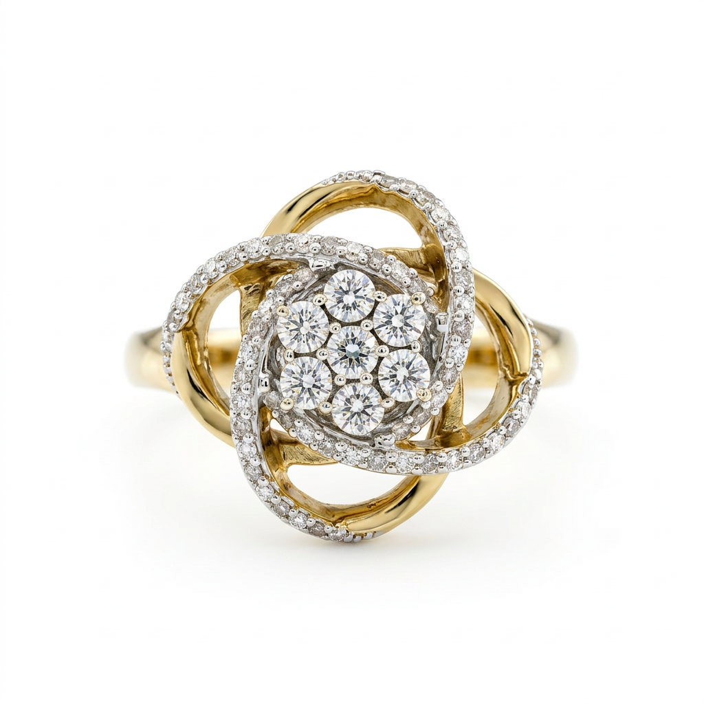 Gold Plated 0.16ctw Diamond Interlocking Clover Ring