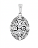 Sterling Silver 0.16ctw Diamond Oval Cluster Pendant with Chain