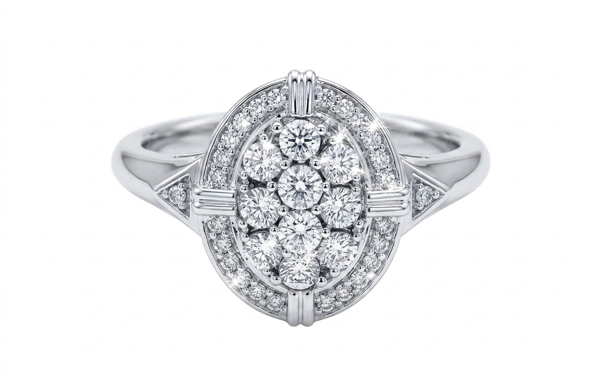 Sterling Silver 0.16ctw Diamond Oval Cluster Ring