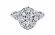 Sterling Silver 0.16ctw Diamond Oval Cluster Ring