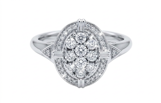 Sterling Silver 0.16ctw Diamond Oval Cluster Ring