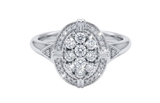 Sterling Silver 0.16ctw Diamond Oval Cluster Ring