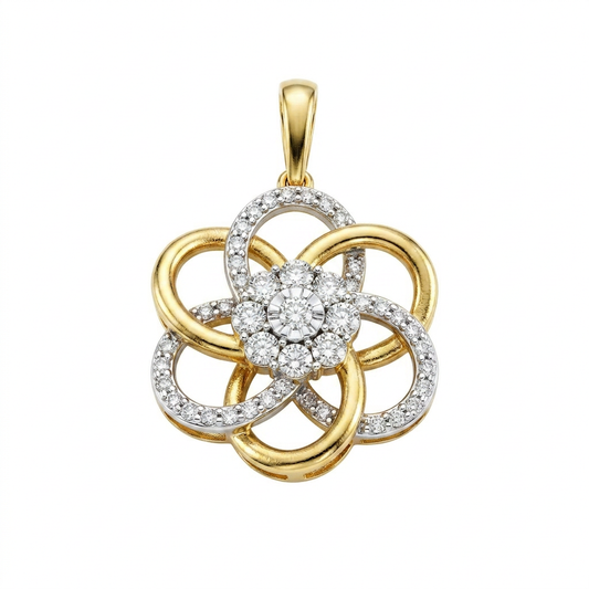 Gold Plated 0.10ctw Diamond Floral Woven Pendant with Chain