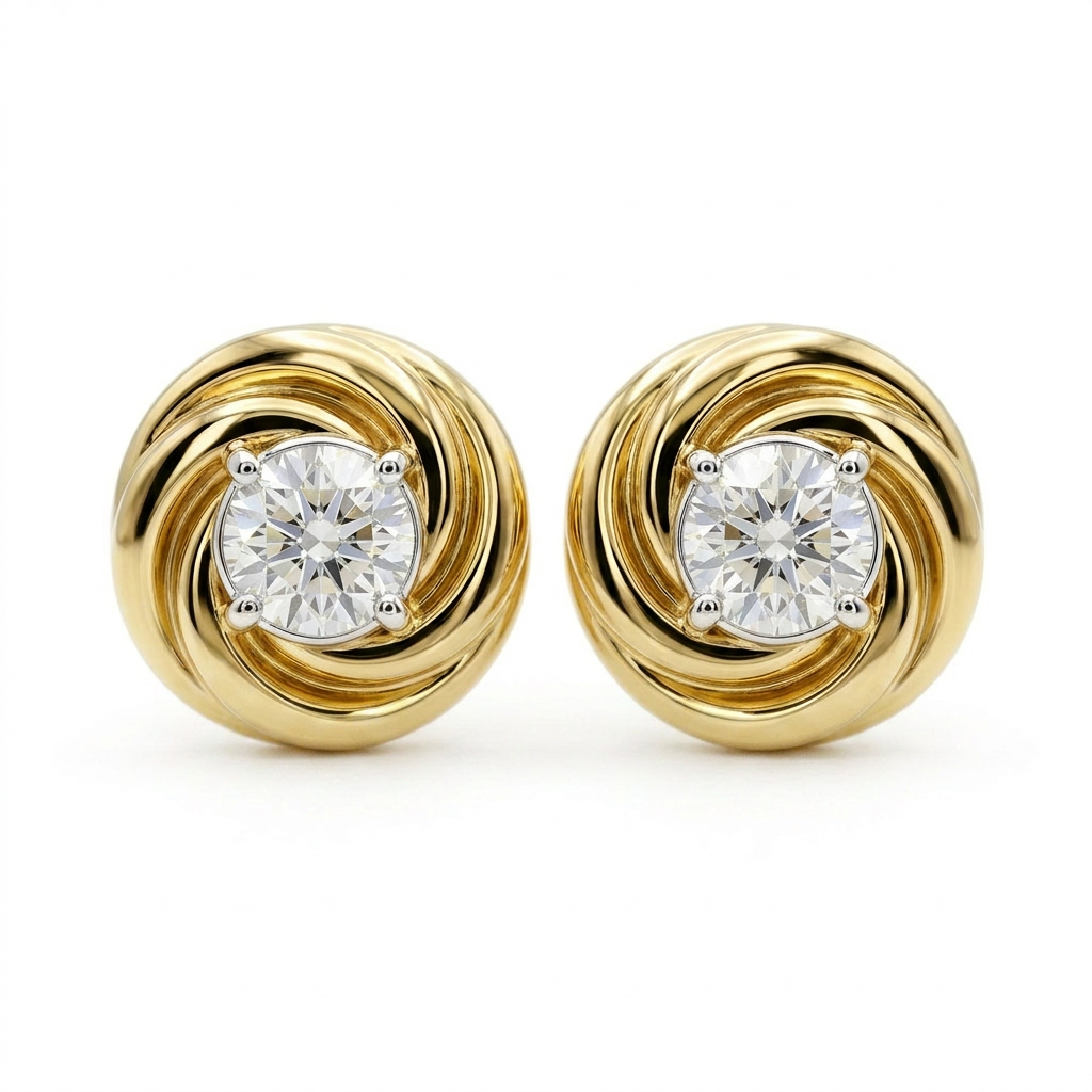Gold Plated 0.10ctw Diamond Illusion Set Wrap Stud Earrings