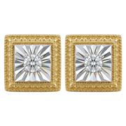 Gold Plated 0.10ctw Diamond Illusion Set Beaded Halo Square Stud Earrings