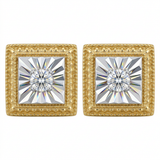 Gold Plated 0.10ctw Diamond Illusion Set Beaded Halo Square Stud Earrings