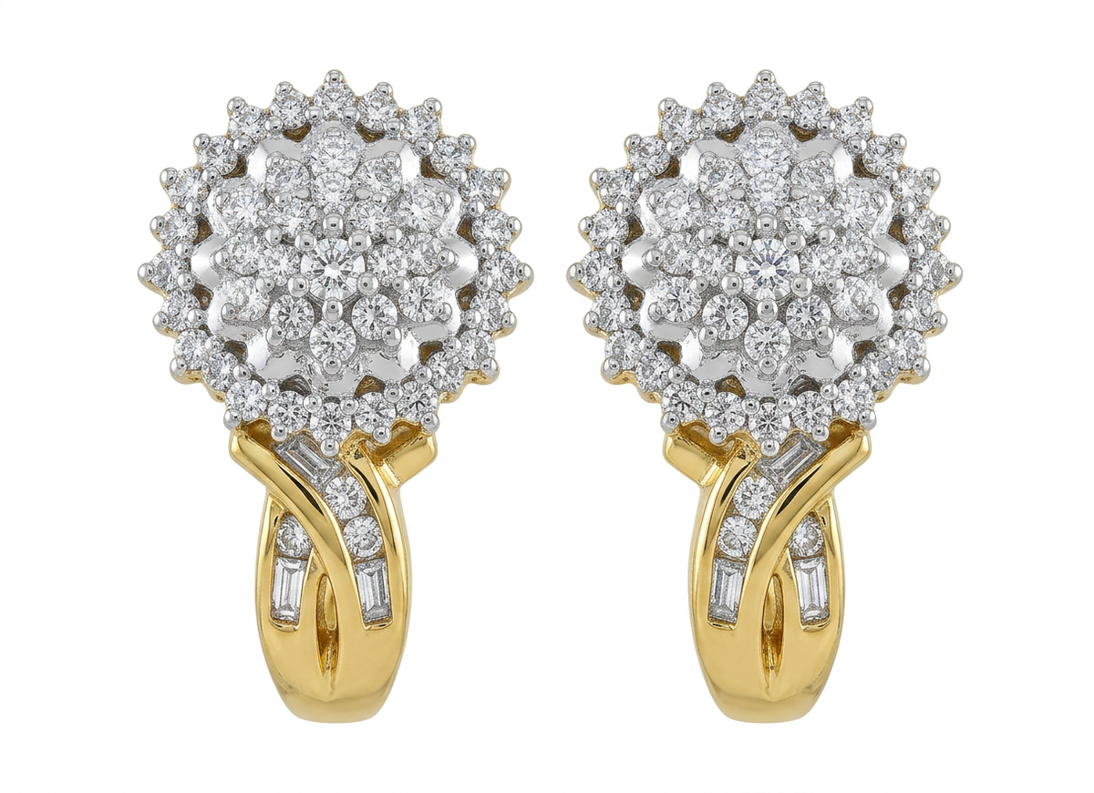 Gold Plated 0.33ctw Diamond Sunburst Halo Earrings