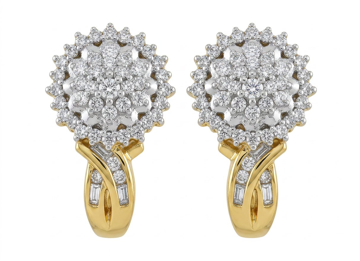 Gold Plated 0.33ctw Diamond Sunburst Halo Earrings