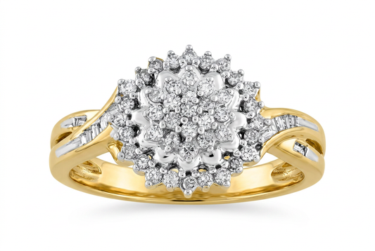 Gold Plated 0.33ctw Diamond Sunburst Halo Ring