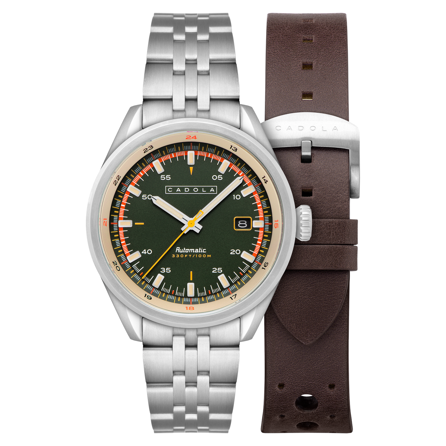 Cadola Men's 43mm Pista Automatic Date Solid Dial Bracelet Watch with Interchangeable Strap