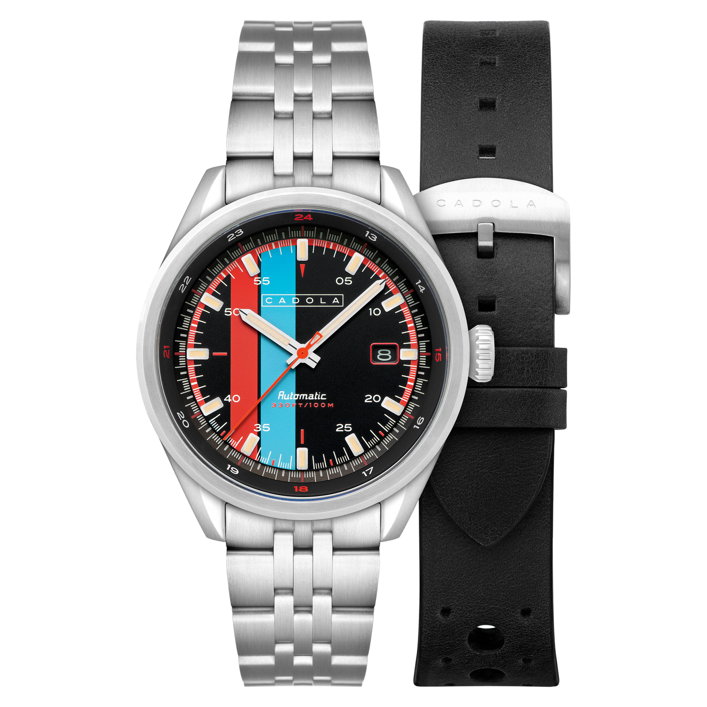 Cadola Men's 43mm Pista Automatic Date Striped Dial Bracelet Watch with Interchangeable Strap