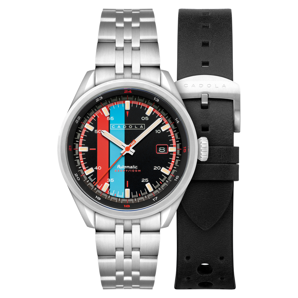 Cadola Men's 43mm Pista Automatic Date Striped Dial Bracelet Watch with Interchangeable Strap