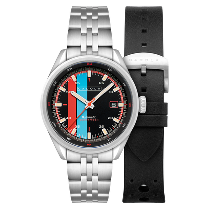 Cadola Men's 43mm Pista Automatic Date Striped Dial Bracelet Watch with Interchangeable Strap