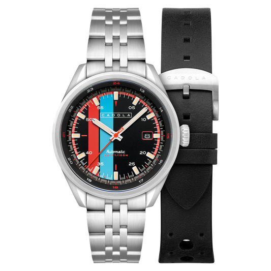 Cadola Men's 43mm Pista Automatic Date Striped Dial Bracelet Watch with Interchangeable Strap